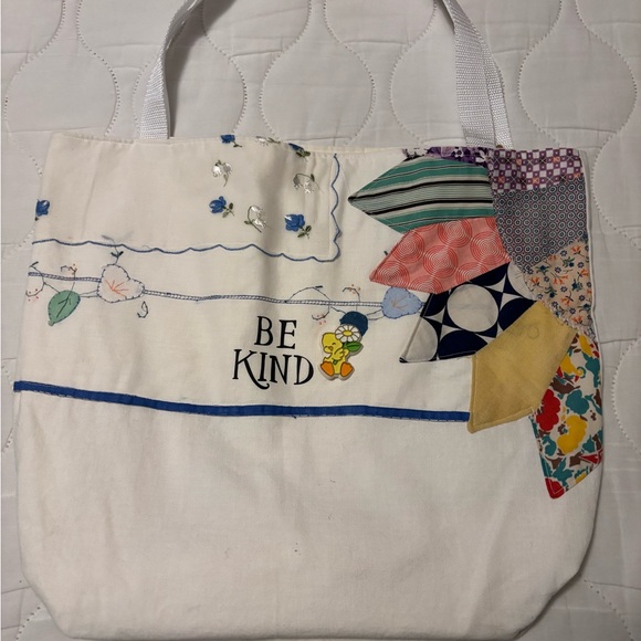 Vintage Linen Embroidered Floral Tote Bag - Cream and Yellow - Picture 1 of 2